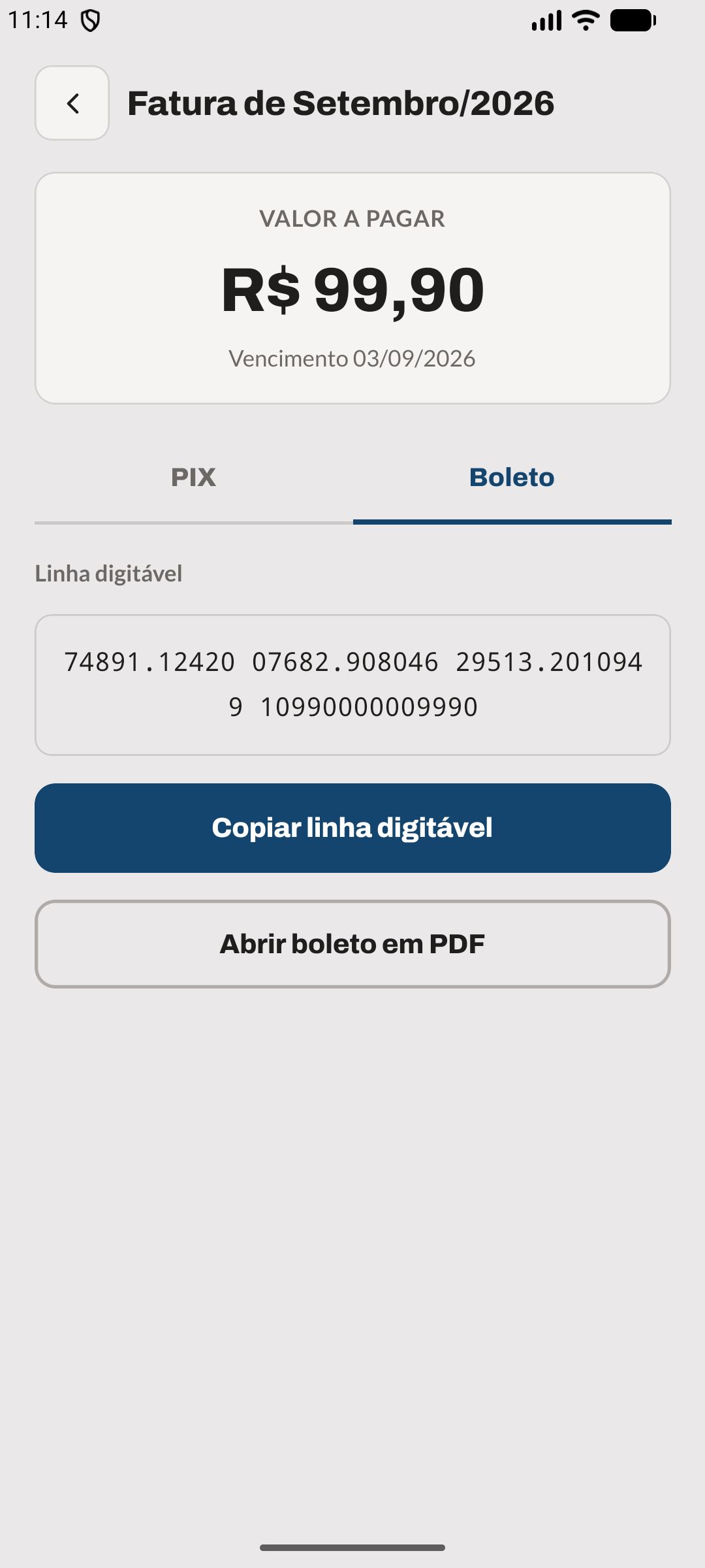 Linha digitável e PDF