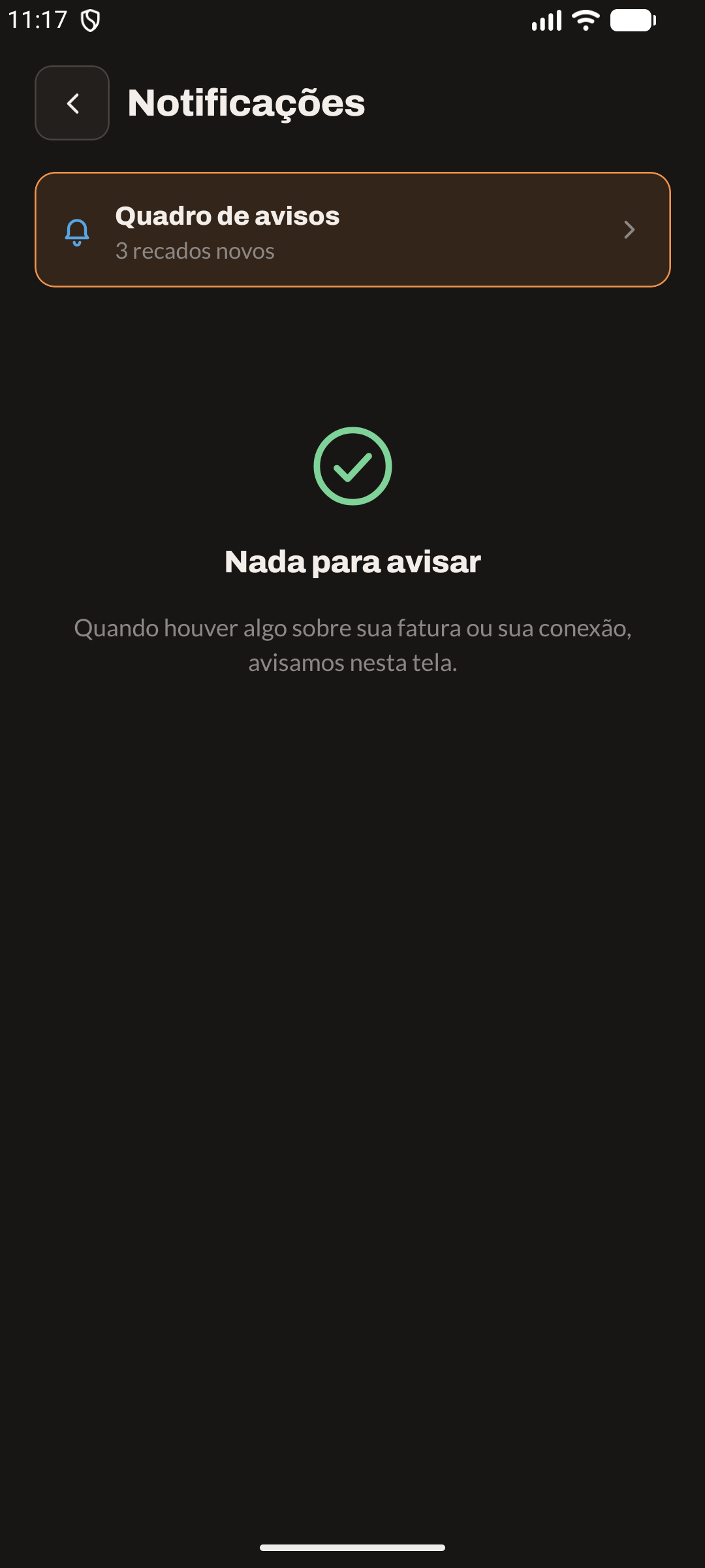 Central de notificações (modo escuro)
