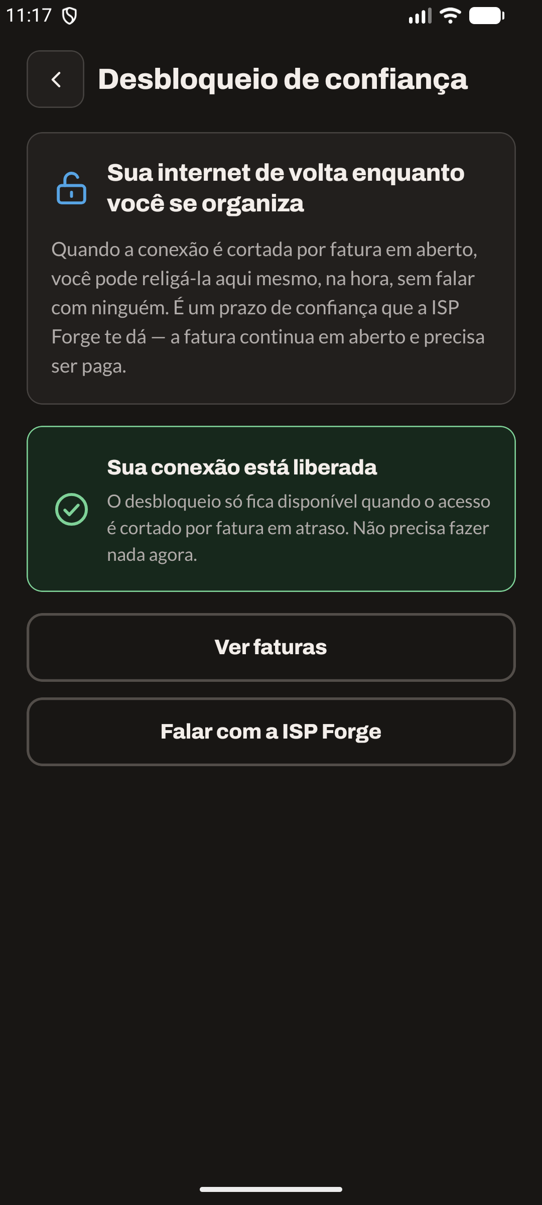 Desbloqueio de confiança (modo escuro)