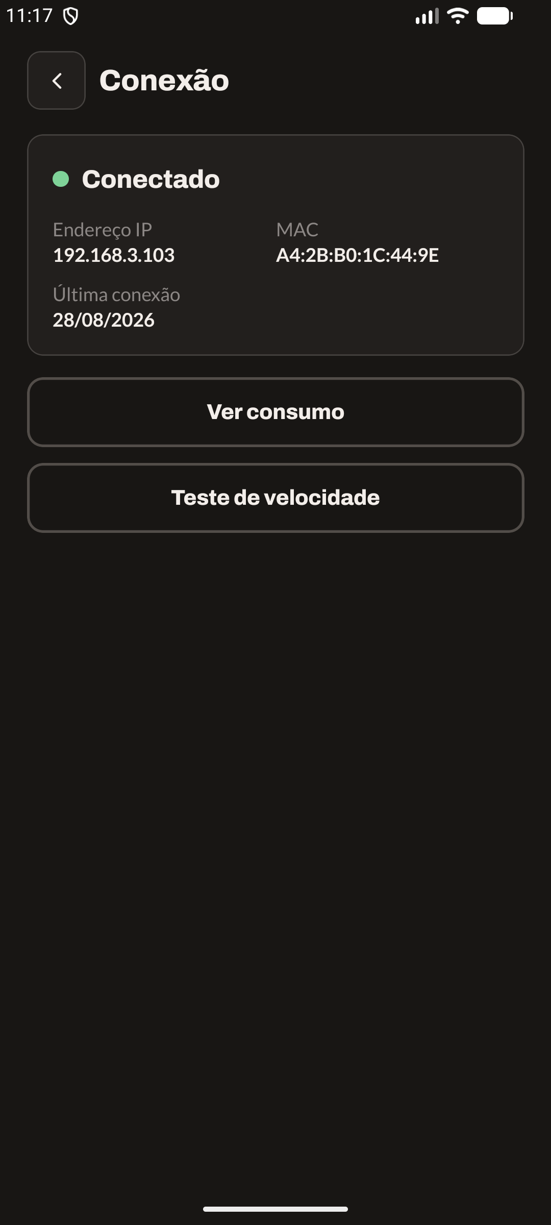 Status da conexão (modo escuro)