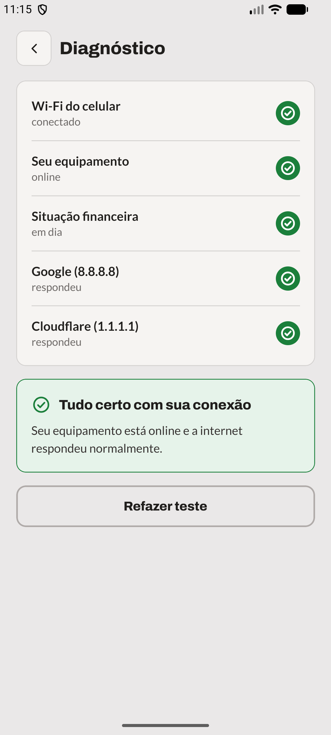 Diagnóstico da conexão