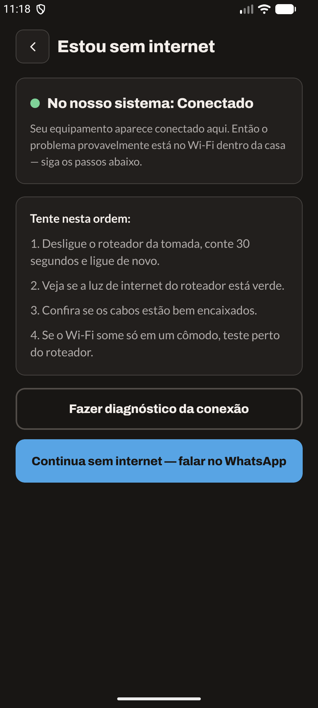 “Estou sem internet” (modo escuro)