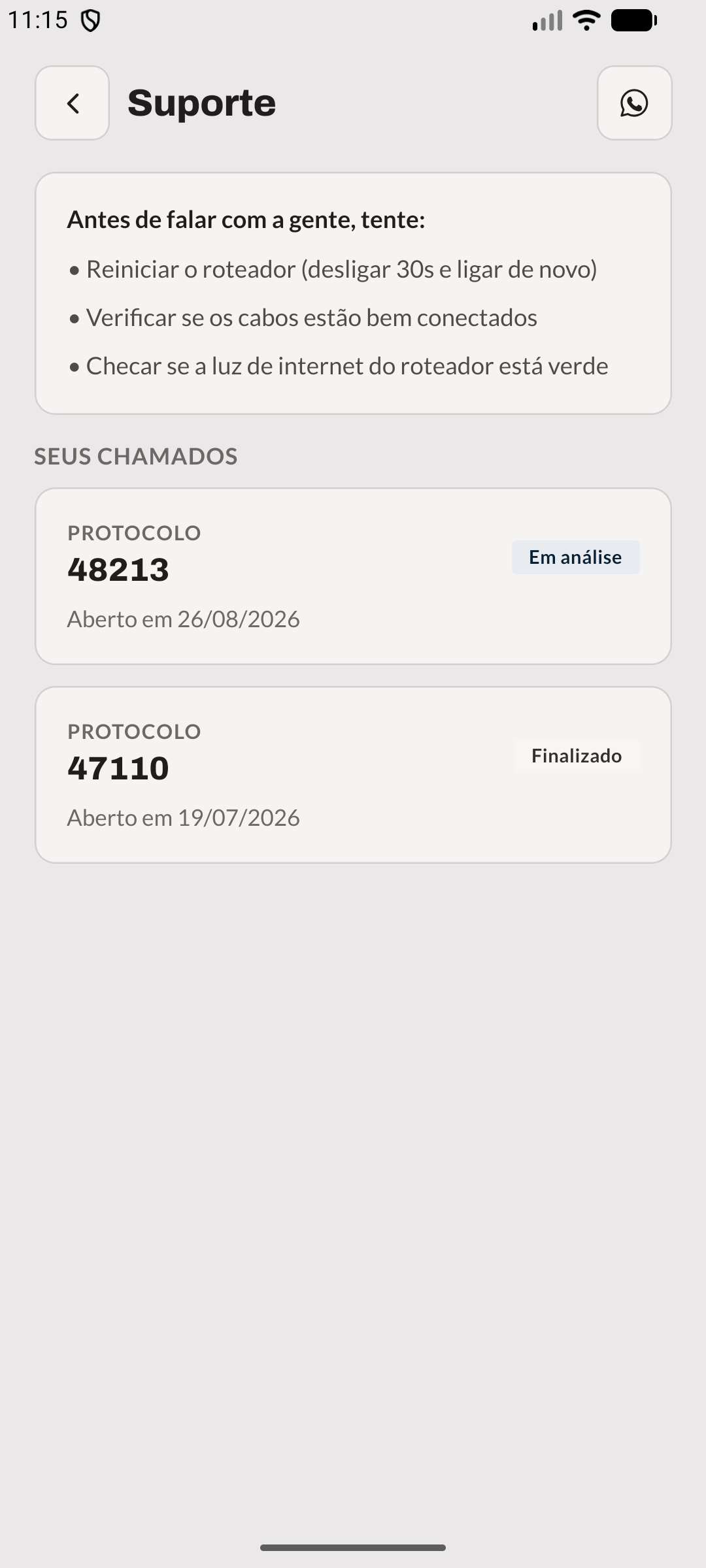 Chamados com protocolo