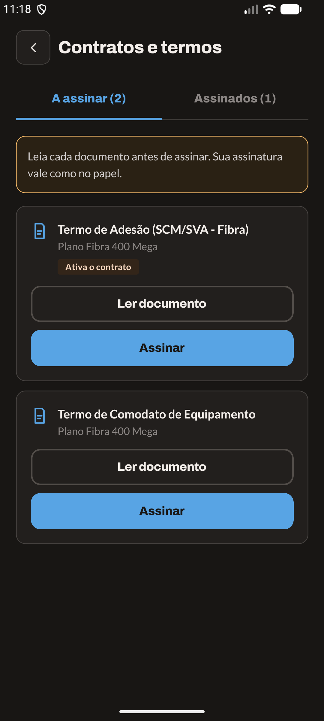 Contratos e termos (modo escuro)