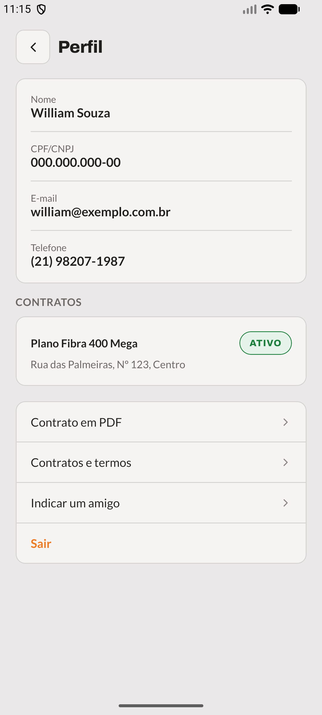 Perfil e documentos